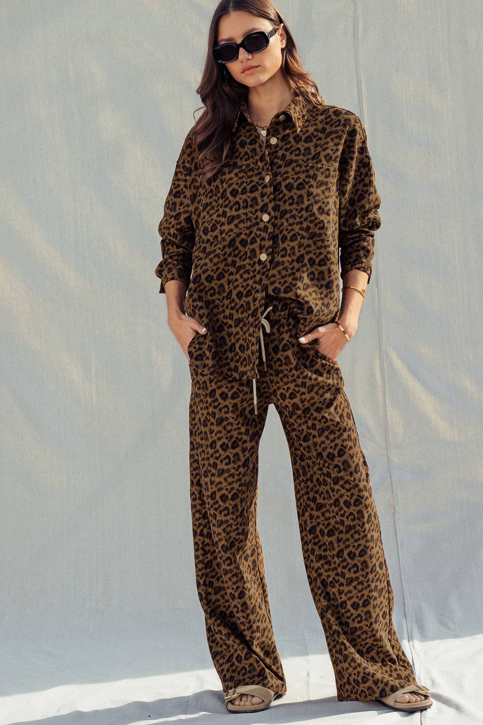 Leopard Print Set–Oversized Button-Up Shirt & Relaxed Pants