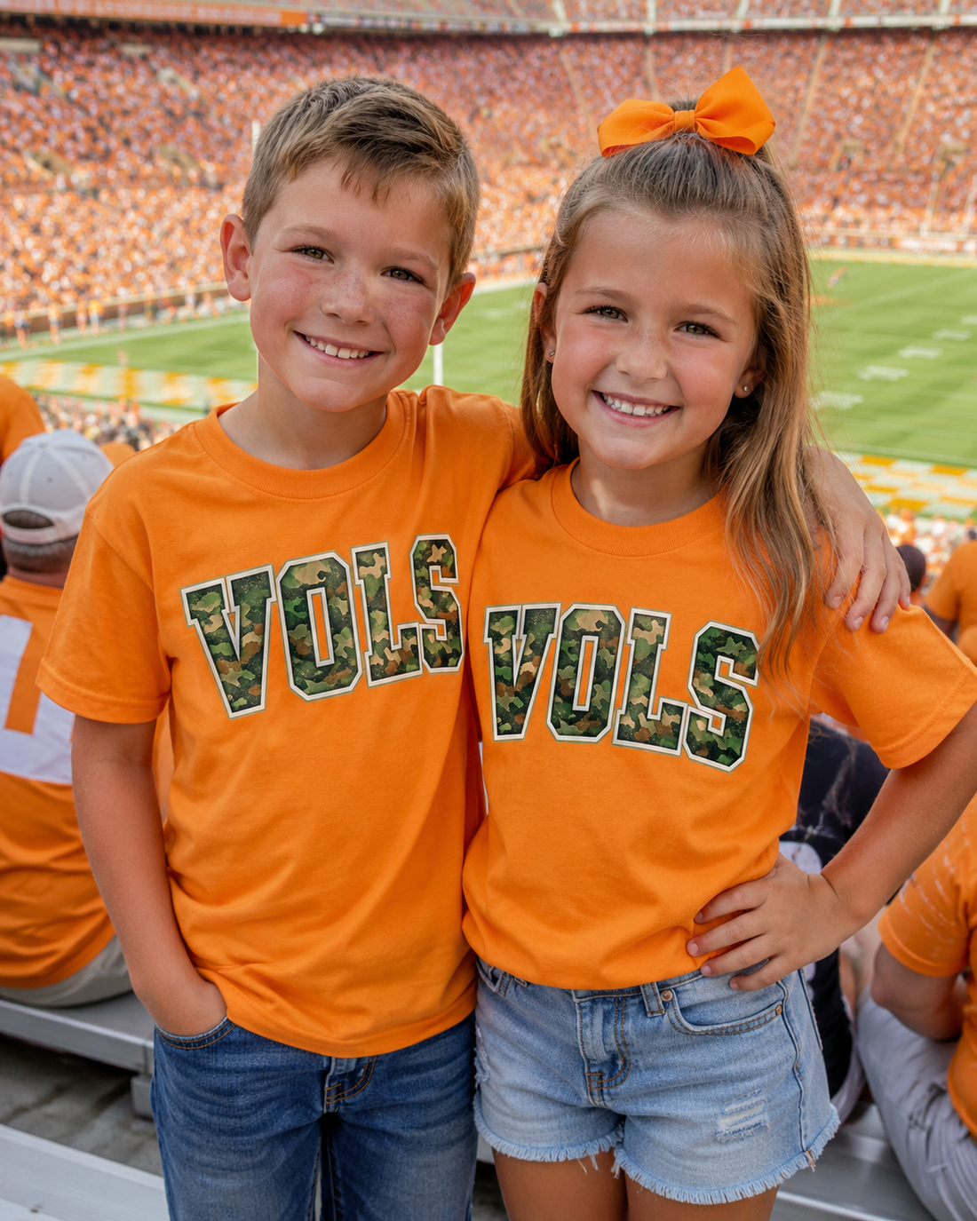 Youth Camo VOLS Game Day Tee - Kids Tennessee Football Shirt - Exclusive Boutique Design - Gildan Youth Tee
